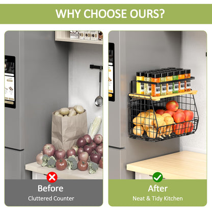 GGIU Magnetic Shelf for Fridge with Lid: 2 Pack Fruit Potato and Onion Storage Bin - Magnetic Spice Rack for Refrigerator & Kitchen Counter - Pantry Organizers and Storage