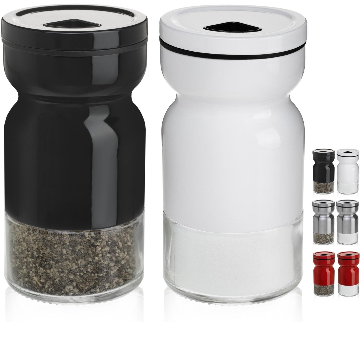 Salt and Pepper Shakers Set with Adjustable Pour Holes by CHEFVANTAGE - Black and White
