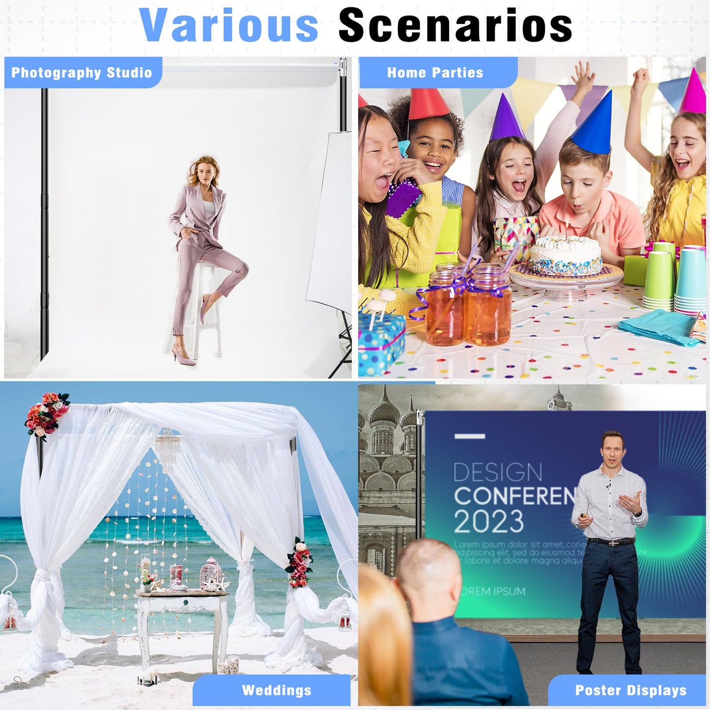 TOCRETOARE Pipe and Drape Backdrop Stand 10FT x 8FT, Adjustable Backdrop Stand Heavy Duty, Background Stand, Backdrop Stand for Parties, Photography, Wedding, Birthday Decoration (10ft x 8ft)
