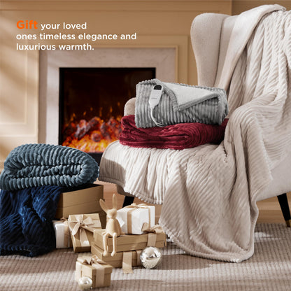 Bedsure GentleSoft Heated Blanket Throw - Soft Ribbed Flannel Electric Blanket, Heating with 6 Time Settings (Up to 10H), 6 Heat Settings & 8Hr Timer Auto Off, Gifts for Grandma (50x60 inches, Black)