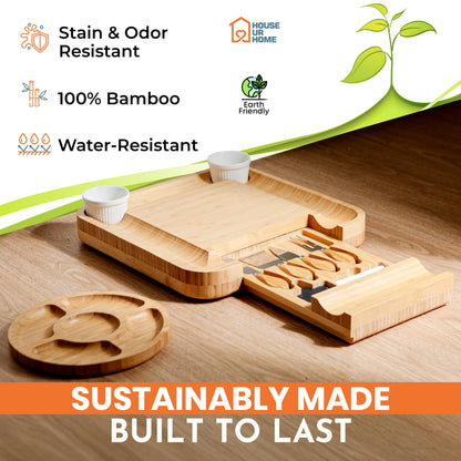 Large Bamboo Charcuterie Board Set with Hidden Drawer Storage | Cheese Board with Knives & Bowls | Perfect Housewarming, Bridal Shower