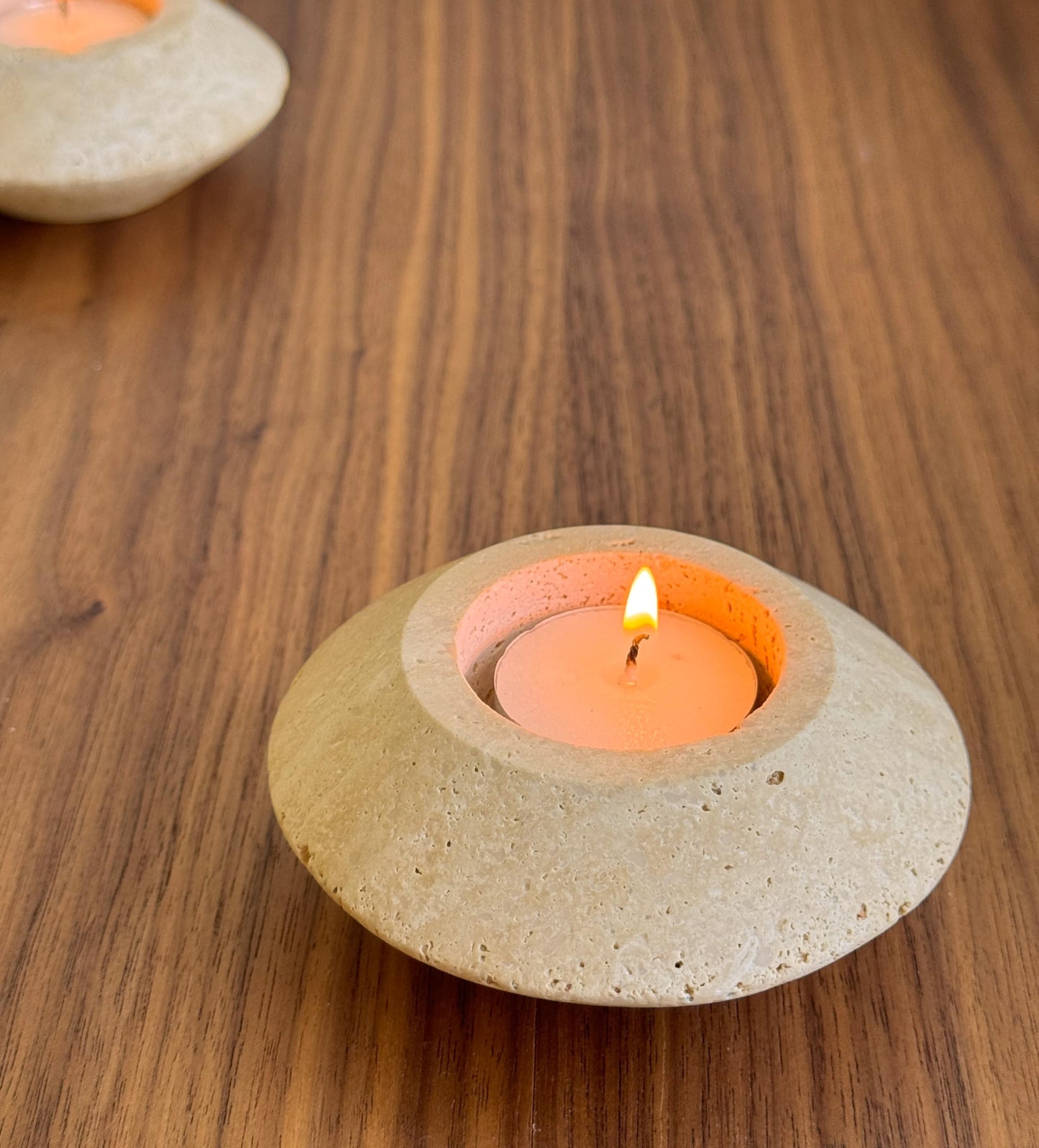 ELEMNTS Travertine Tealight Candle Holder, Decorative Natural Stone Home Decor, Beige