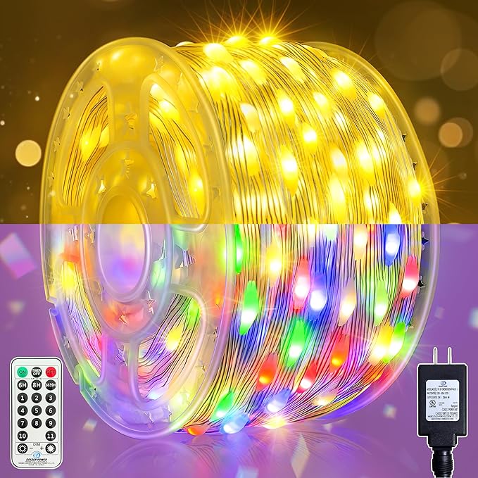 Outdoor Christmas Lights, 600LEDs 197FT Christmas Tree String Lights, IP67 Waterproof 11 Modes Warm and Multicolor Holiday Lights with Remote for House Yard Xmas Decorations