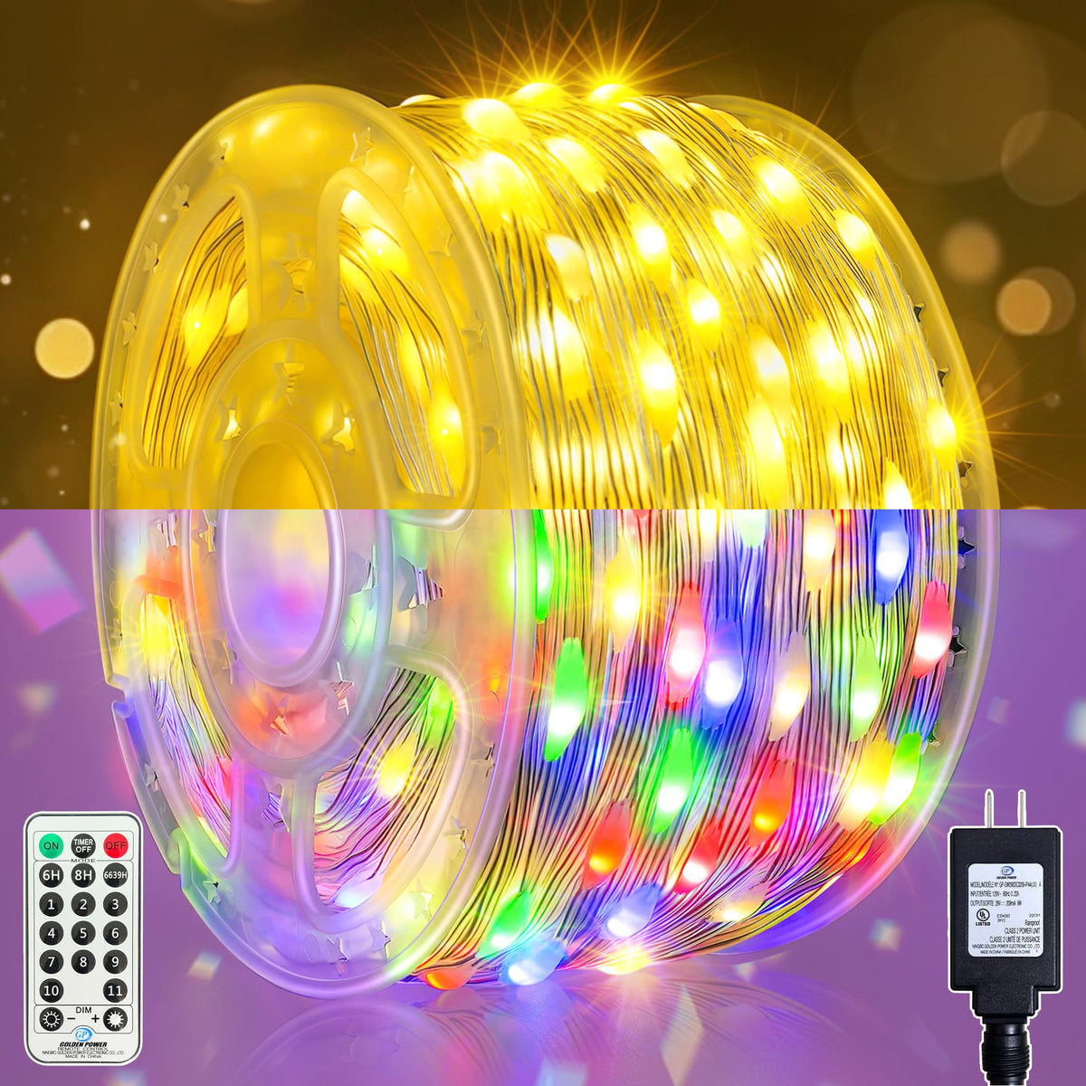 Soagrc 198FT 600 LED Outdoor String Lights Plug in IP67 Waterproof Twinkle Lights with Remote 11 Modes Dimmable Warm White and Multicolor Color Changing for Backyard Summer Wedding Party Christmas