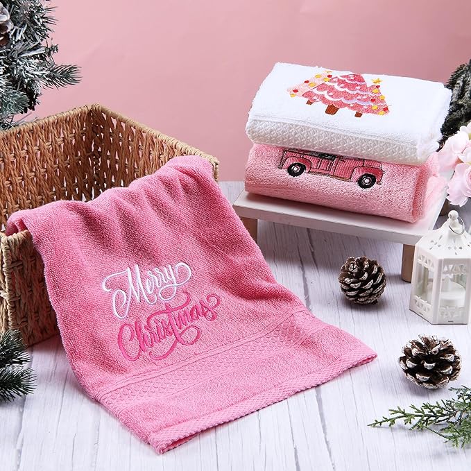 3 Pcs Pink Christmas Hand Towels
