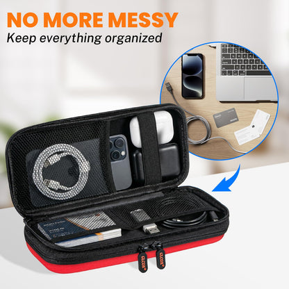 Double-Layer Hard Carrying Case Electronics Organizer - Multi-Pocket Zipper Travel Case Tech Accessories Storage Pouch Bag for Charger, Apple Pencil, Power Bank, Phone, USB Flash Drive, Cord, Cable