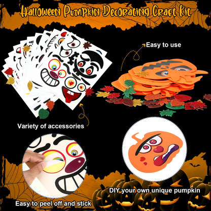 Outus 178 Pcs Halloween Pumpkin Stickers Craft Decorating Kit, 16 Foam Pumpkins 12 Decorating Stickers and 150 Glitter Maple Leaf for DIY Crafts Fall Thanksgiving Party Decorations