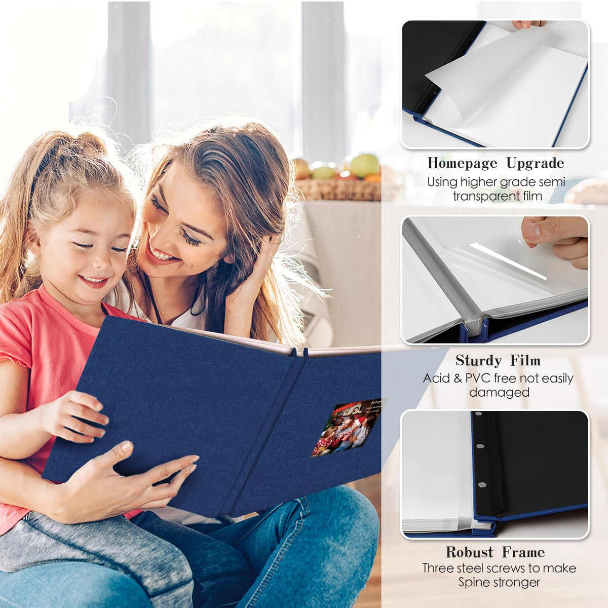 Spbapr Large Photo Album Self Adhesive 3x5 4x6 5x7 8x10 Pictures Magnetic Scrapbook 40 Blank Pages Linen Cover DIY Album with A Metal Pen