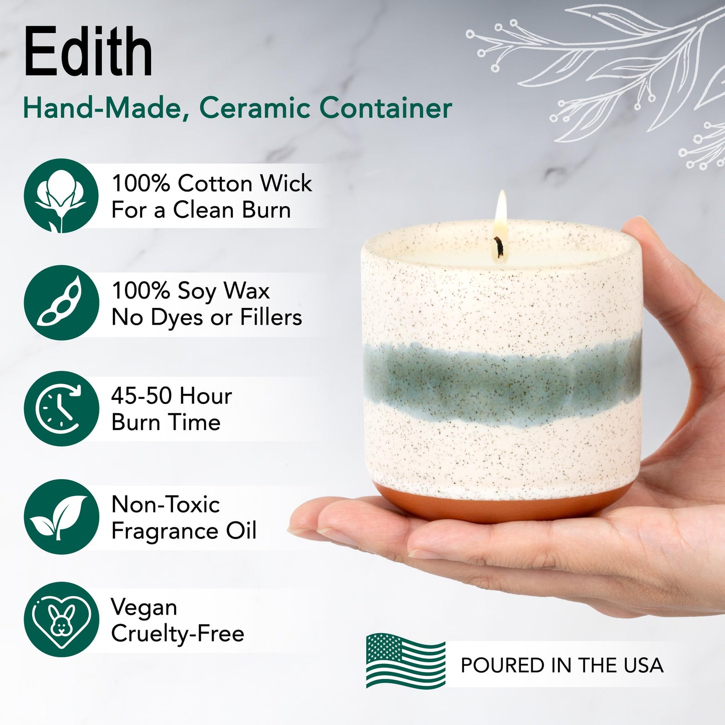 Hyggelight - The Growing Candle, Coffee Scented, 8.5oz Ceramic Pot, Aromatherapy Candles, 100% Soy, Cream and Espresso Aroma for Home, Edith