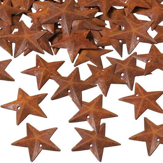 Hotop 36 Pieces Metal Rusty Barn Star for Crafts with Holes 1.18 Inch Antique Primitives Rustic Country Star Craft Ornaments 3D for Christmas Tree Fall Party Vintage Farmhouse Home Wall Decor (Rust)