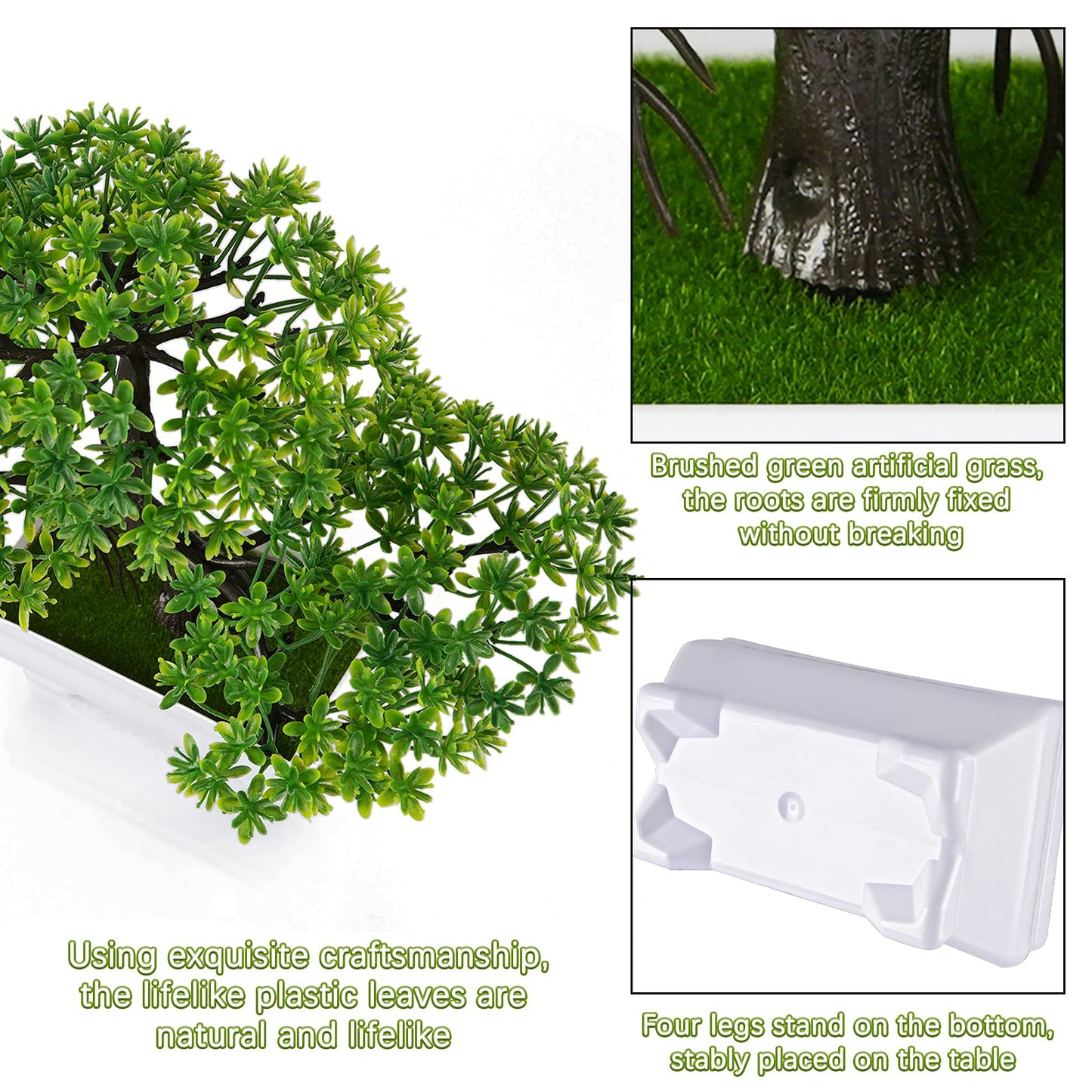 Frjjthchy Mini Artificial Bonsai Tree Plants with Plastic Cement Pots for Home Office Décor (Green)
