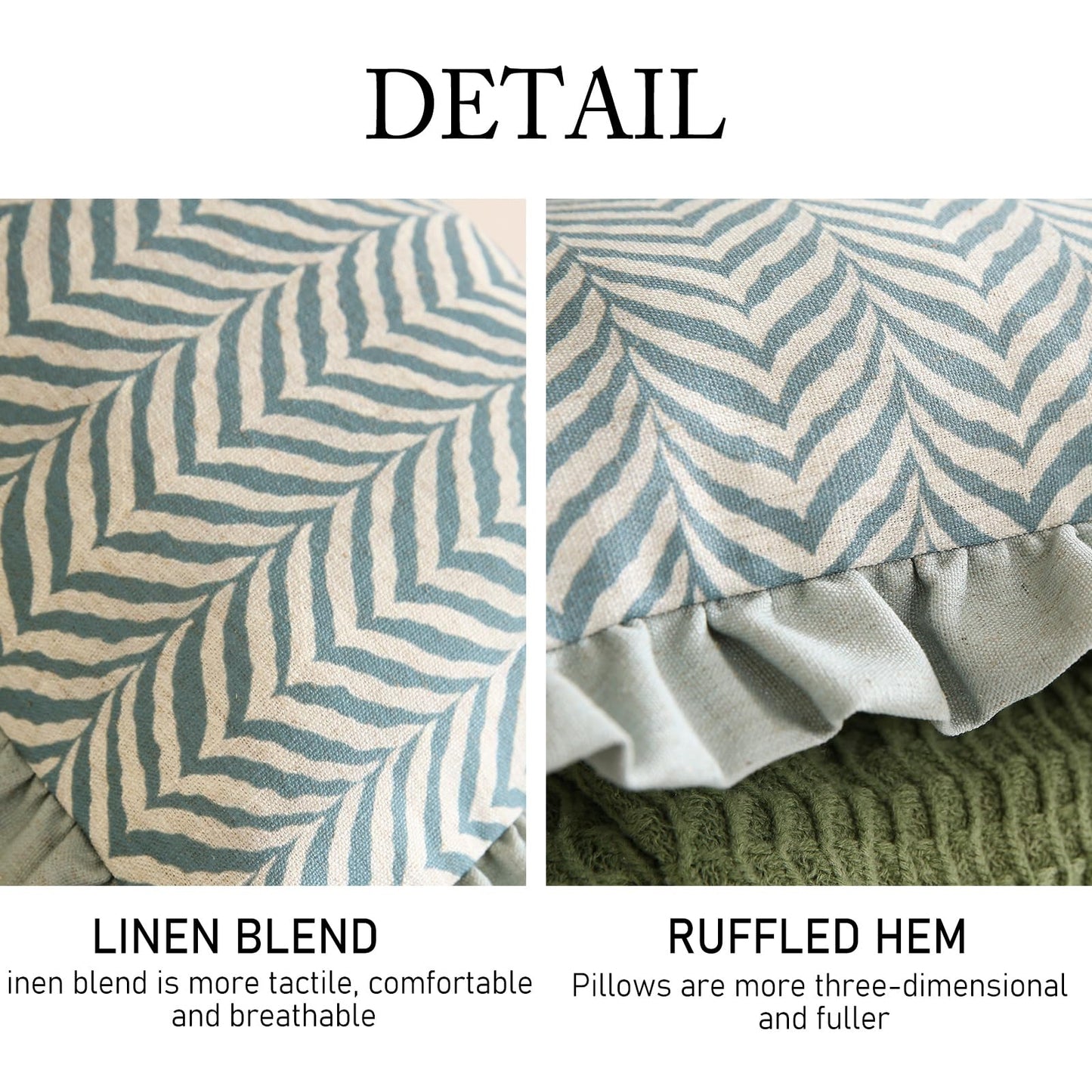 ISAENNE Design Linen Throw Pillow Covers 12"x20", Rectangle Minimalist Cushion Covers with Powder Blue Chevron Leaves Pattern Decoration Pillowcases for Bed,Living Room,Outdoor,Car