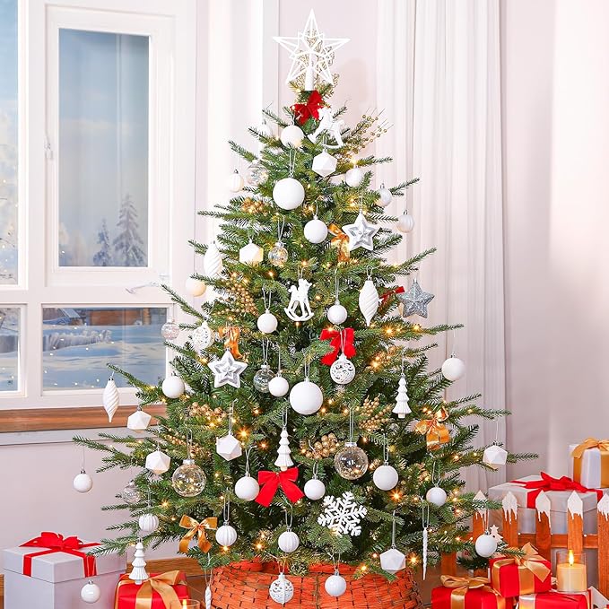 SHareconn 100pcs Christmas Tree Decorations Ornaments Set, Shatterproof Plastic Baubles Decorative Balls for Xmas Tree Decor Holiday Wedding Party, White