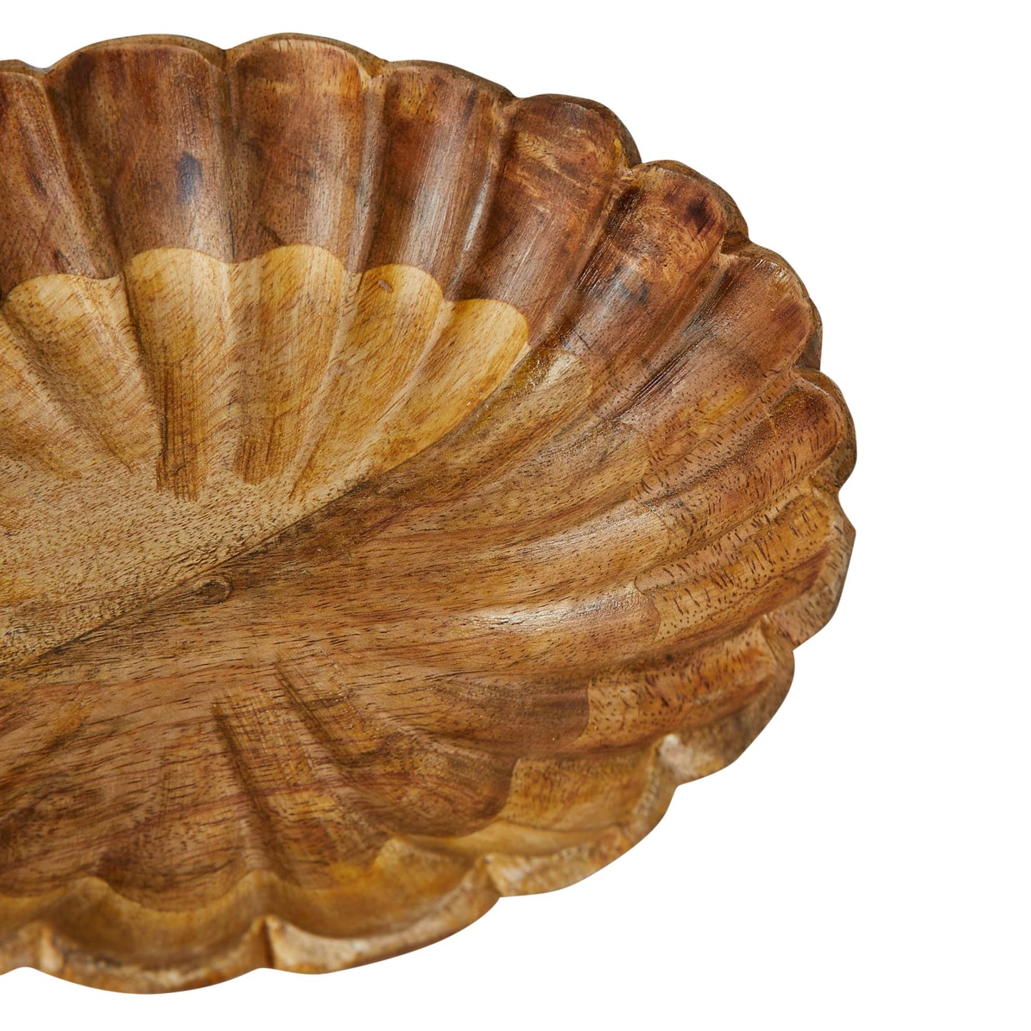 Boho Carved Wood Bowl with Scalloped Edge, Natural