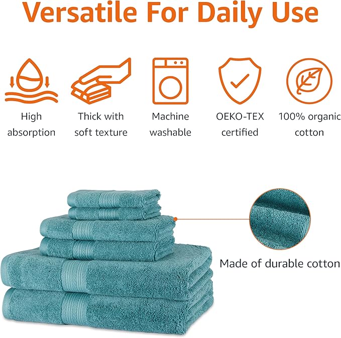 Amazon Basics Fade-Resistant Soft & Absorbent Bath, Hand and Washcloth Towel Set