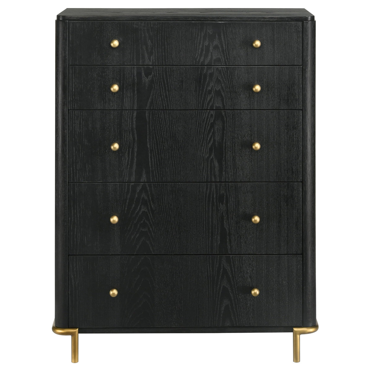 Coaster Home Furnishings - Arini - Wood - 5-Drawer Chest with Rounded Corners, Gold Knobs, Hidden Drawer and Wire-Brushed Finish - Coastal - Bedroom - Black - 224335