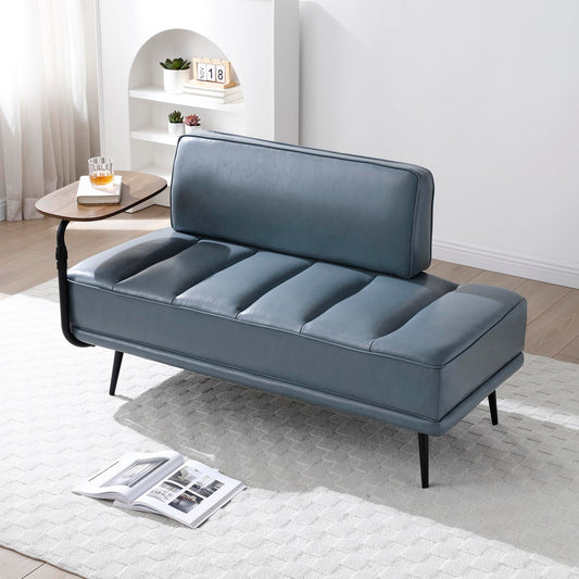KEIKI End of Bed Bench for Bedroom with Swivel Tray & Tablet Holder, Modern Faux Leather Upholstered Sitting Bench with Metal Legs, Chaise Lounge Bedroom Couch, Gray