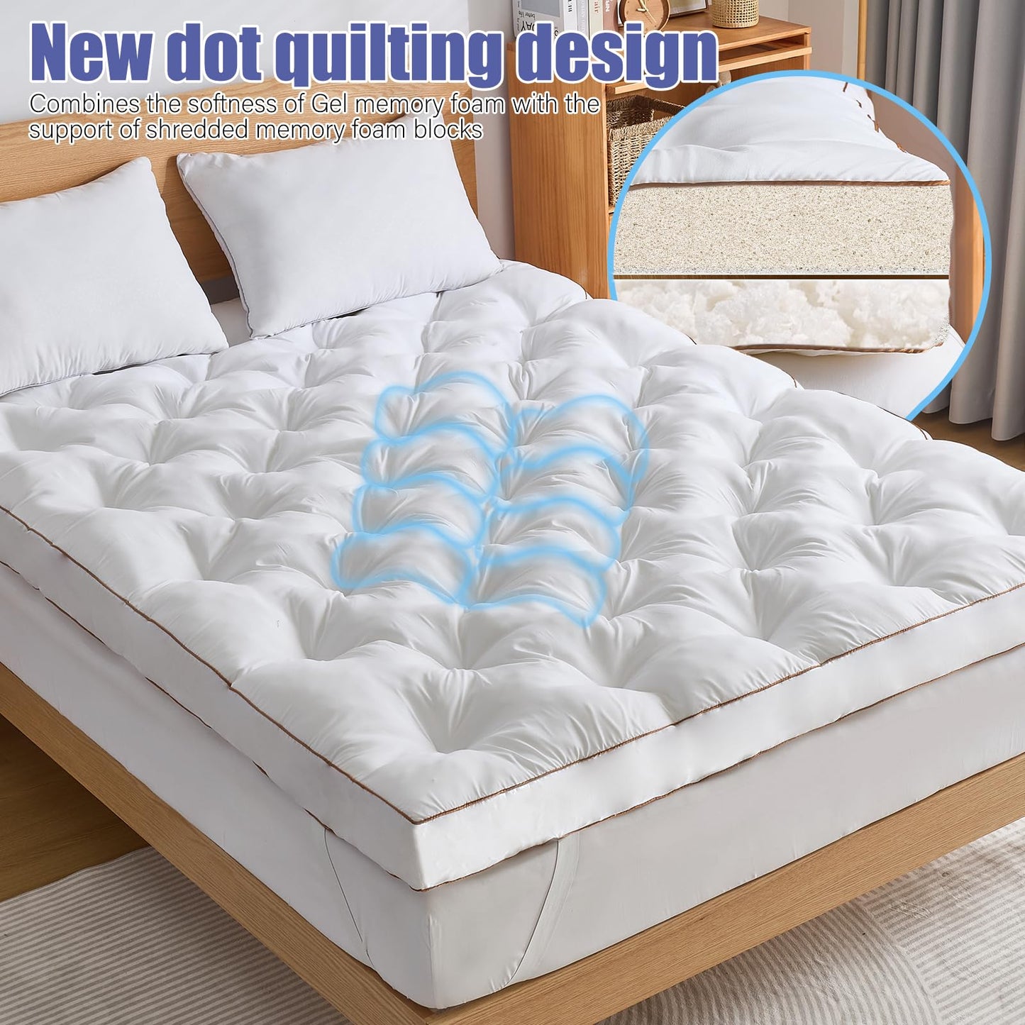 WhatsBedding 4 Inch Memory Foam Mattress Topper Full for Back Pain Relief, Filled with Breathable Gel Memory Foam, Fluffy Comfort Supportive Pillow Top Mattress Topper, 75x54x4in