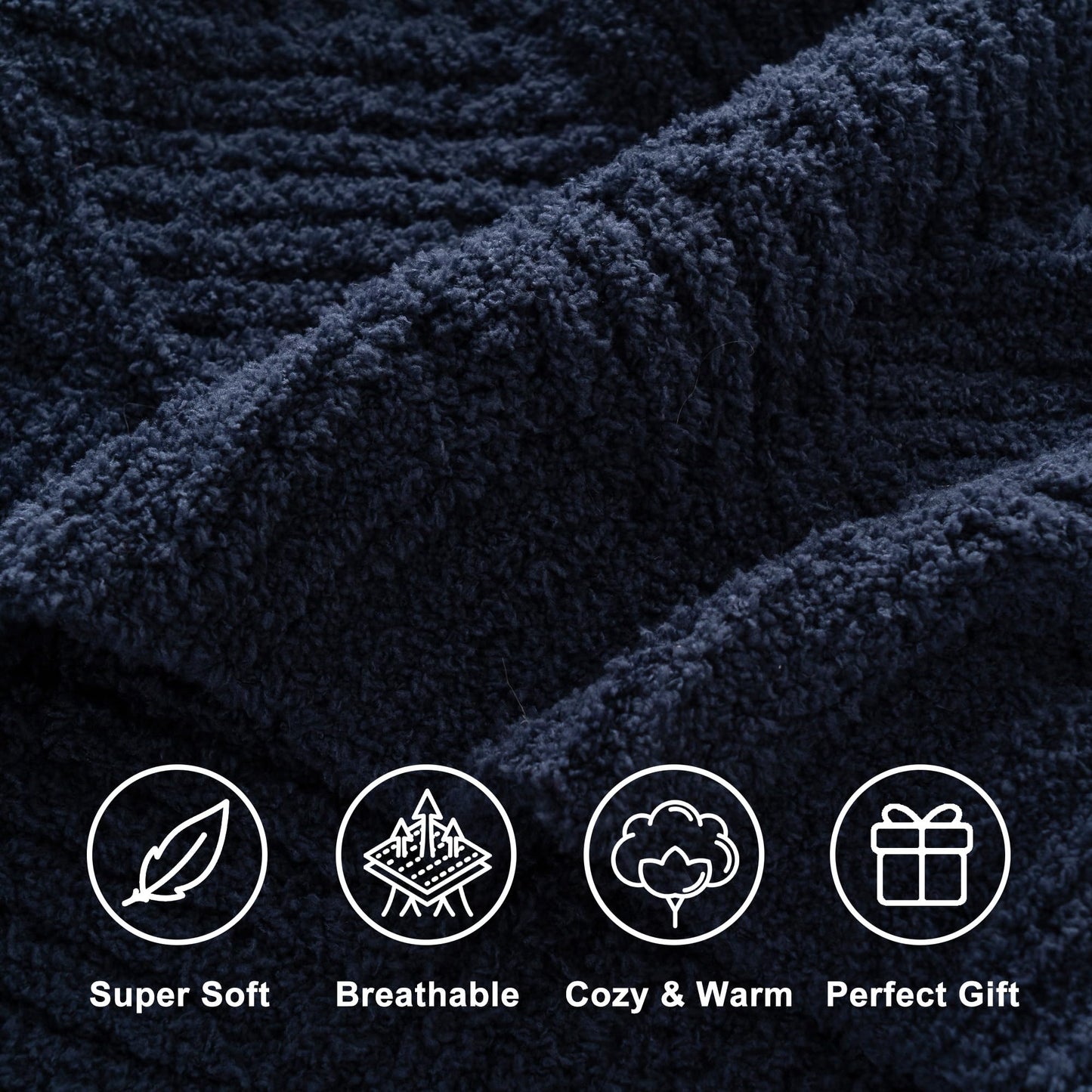 Battilo Navy Blue Chenille Throw Blanket for Couch, Soft Diamond Textured Knit Blanket, Cozy Lightweight Decorative Blankets for Sofa, 50"x60"