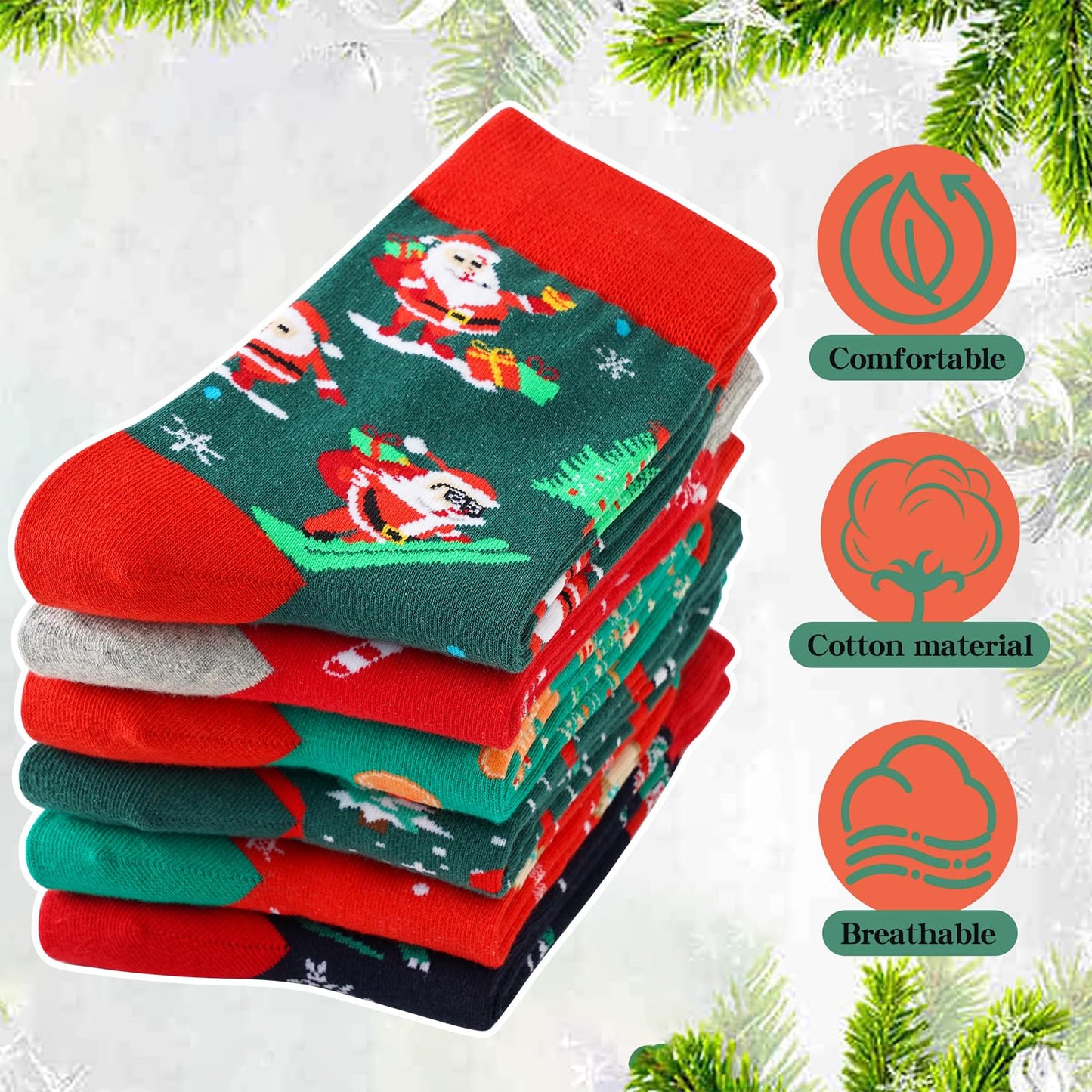 BONANGEL Christmas Socks for Men, 6 Pairs Mens Holiday Socks, Christmas Gifts for Men