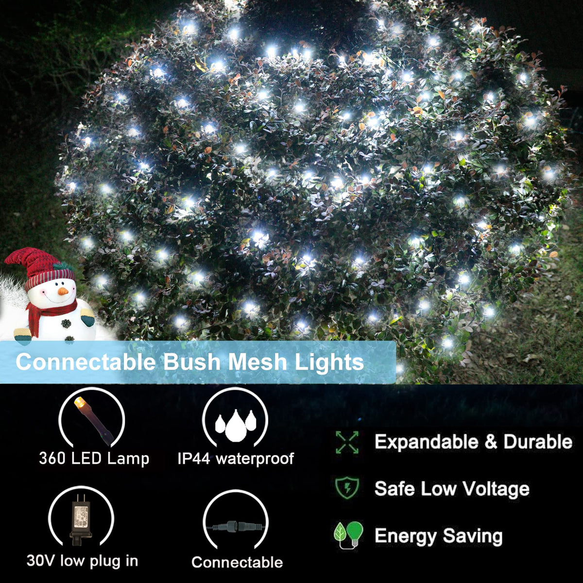 OYCBUZO 360LED Net Lights Outdoor, 21ft x 5ft Connectable String Mesh Lights 8 Modes with Memory Function, Christmas Netting Light Plug in for Bushes Thanksgiving Xmas Tree Party Garden - Cool White