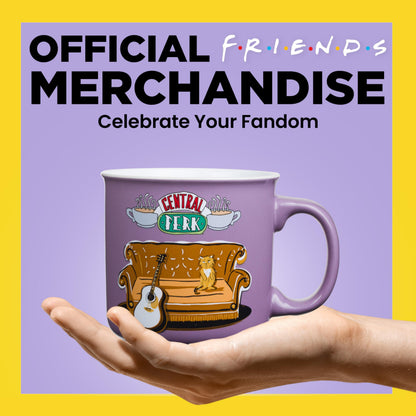 Silver Buffalo Friends Central Perk Smelly Cat, Iconic Orange Couch, Pheobe's Guitar Ceramic Camper Mug, 20 Ounces