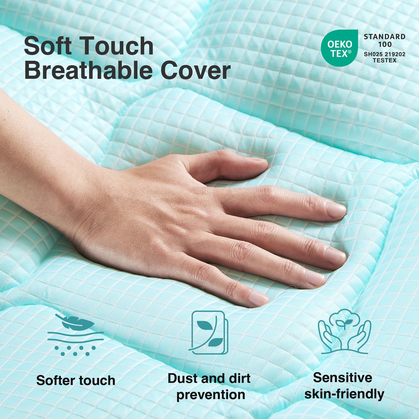 Novilla Cooling Mattress Topper Queen Size, Cooling Factors Infused Mattress Pad for Hot Sleepers, Breathable Mattress Cover with Deep Pocket, Soft Down Alternative Bed Topper for Back Pain Relief
