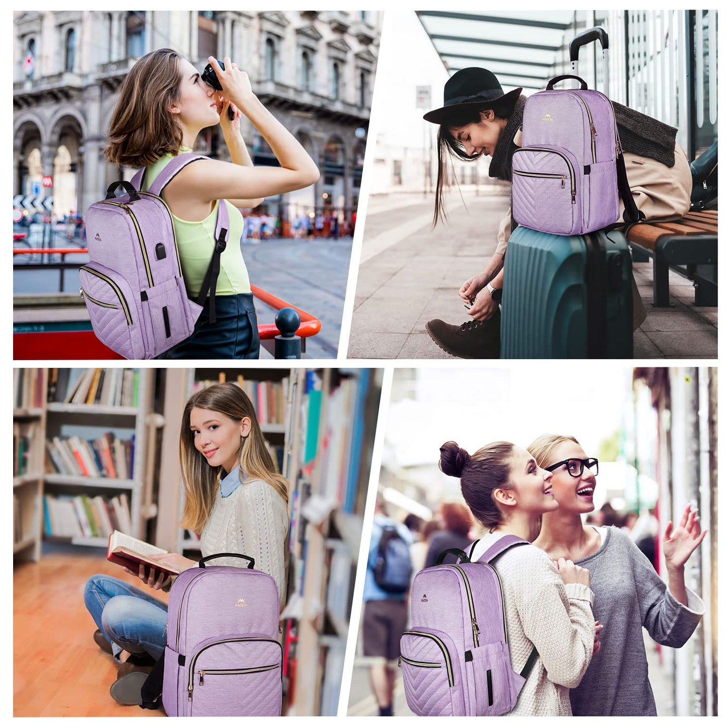 MATEIN Laptop Backpack for Women, School Backpack Bag 15.6 Inch Lightweight for Travel Work With USB Charging Port Waterproof, Anti theft Rucksack Girls Ladies for University College Large, Purple