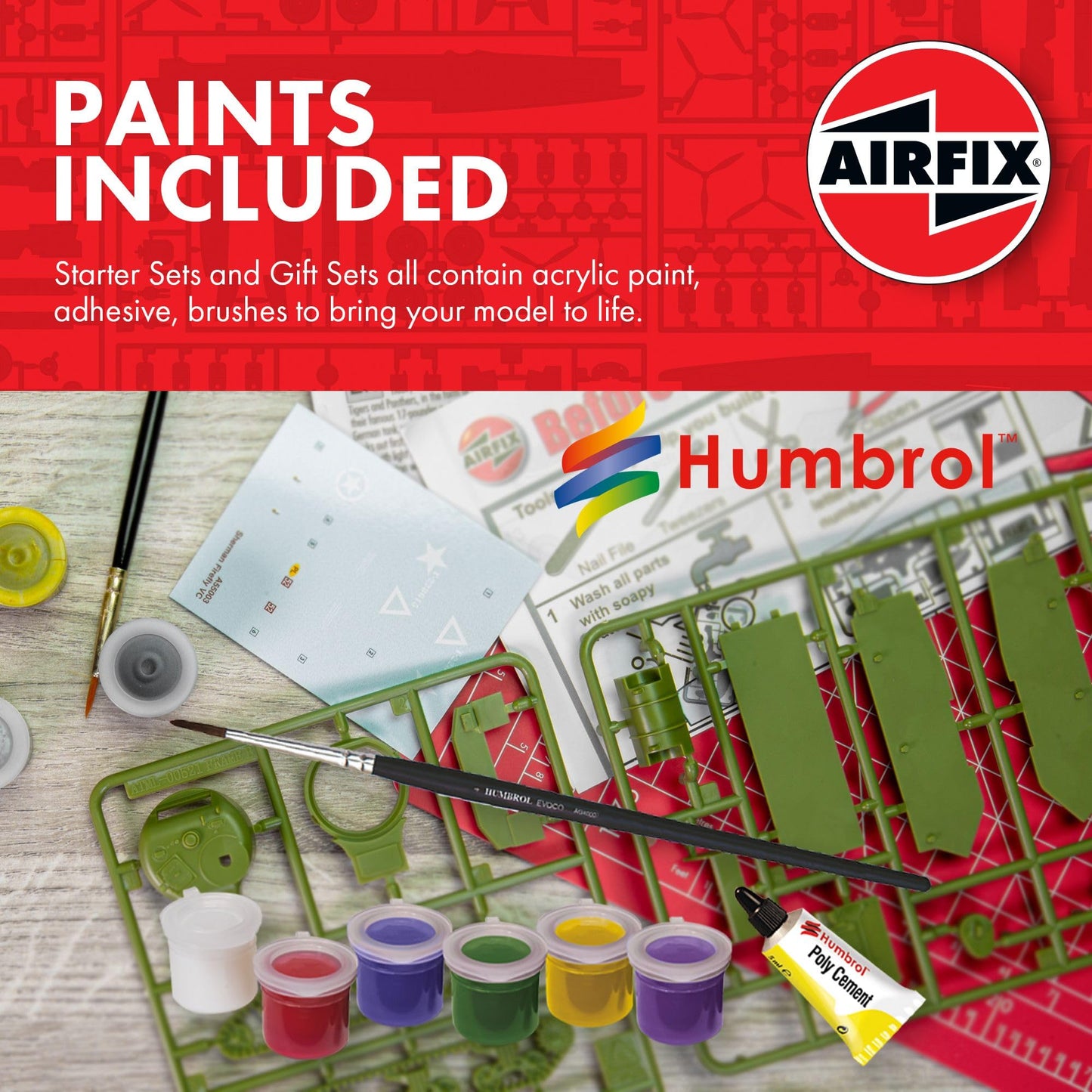 Airfix Starter Set - A55001 Supermarine Spitfire MkVc Model Building Kit - Plastic Model Plane Kits for Adults & Children 8+, Set Includes Decals, Paints, Brushes & Poly Cement - 1:72 Scale Model