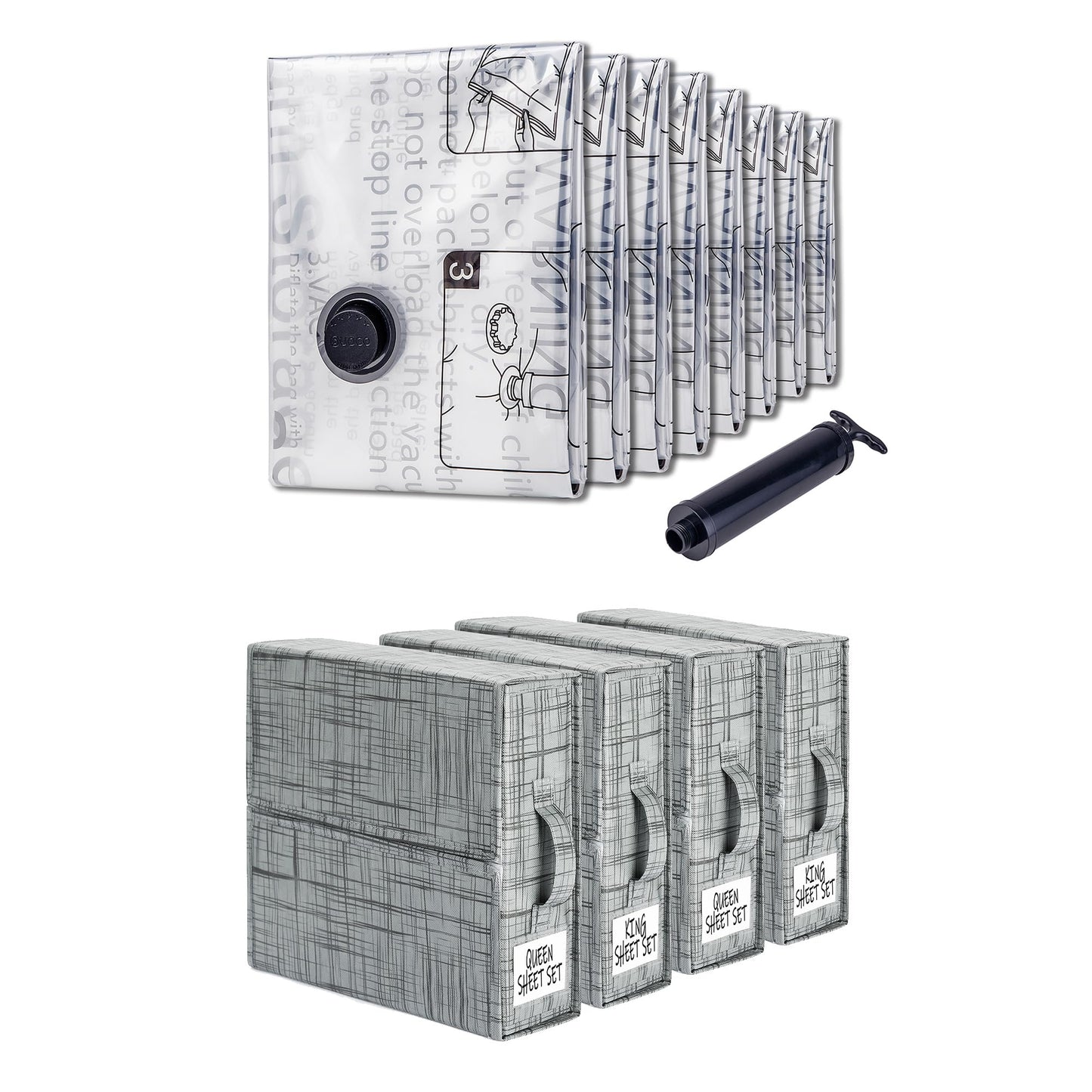Vacuum Storage Bags and Bed Sheet Organizer