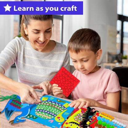KRAFUN Toddler Art and Craft Kit, Preschool Educational Activities with 10 Envelope Projects - Origami, Puppets, Lacing & Pompoms, Creative DIY Gifts for Boys and Girls Ages 3-5