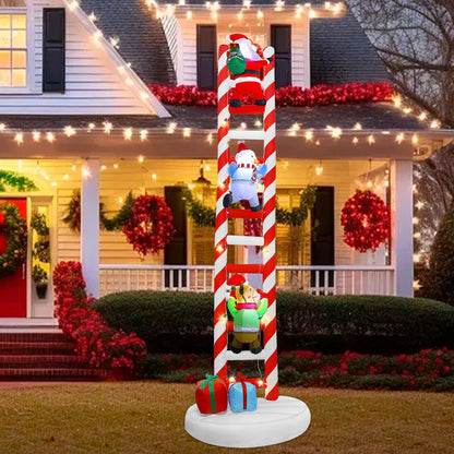 Joliyoou 10FT Christmas Inflatable Decorations, Giant Lighted Ladder Blowups Climbed with Reindeer, Santa, Snowman, C7 String Lights for Xmas Winter Holiday Roofs Trees Balconies Decor