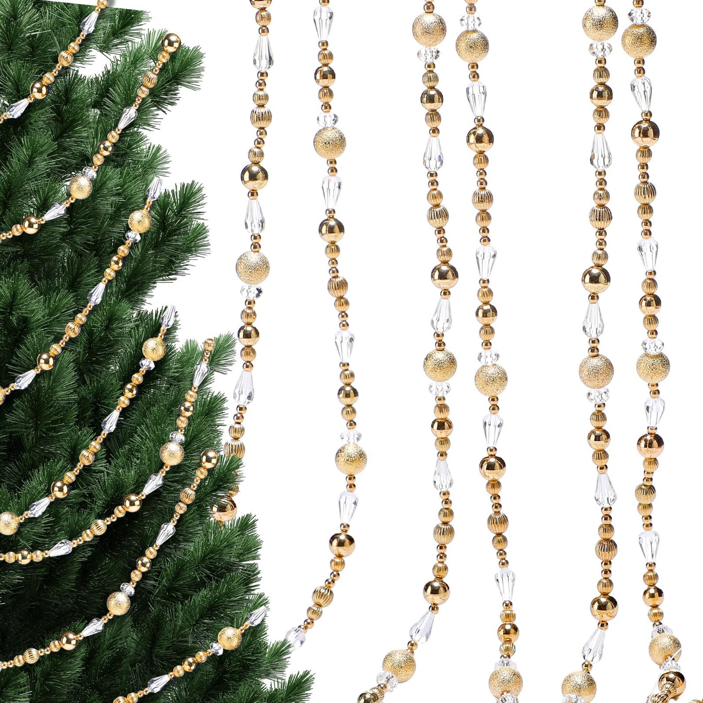 Highergo 16ft Christmas Tree Bead Garland Retro Bead Garland Candy Christmas for Tree Party Supplies Staircase Fireplace Hanging Ornaments (Gold,Ornaments)