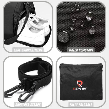 Gym Duffle Bag with Shoe Compartment Foldable Men Women Travel Fitness Holdall Barrel Sports Bags - Shoulder Strap Swimming Football Basketball Tennis Luggage Weekender Light Weight Dry Bags (Black)