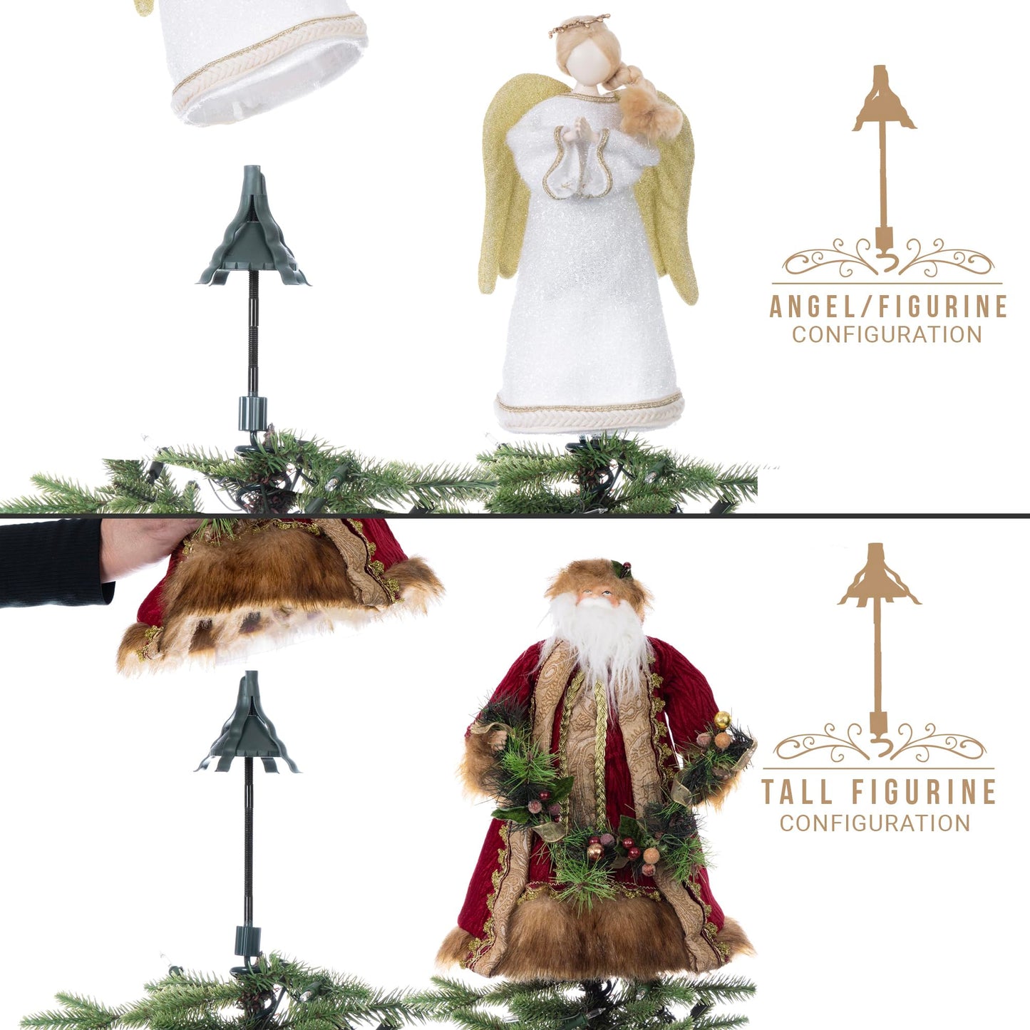 [Christmas Tree Topper Holder] - Twist-on Holiday Universal Tree Topper Stabilizer Fits Most Base Types- Metal Green Support Rod with Adjustable attachments to stabilize Seasonal Treetop Ornaments