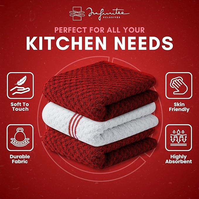 Infinitee Xclusives Premium Kitchen Towels – Pack of 3, 100% Cotton |15 x 25|