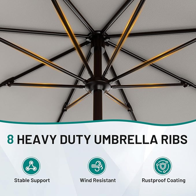 AreShark 9 FT Patio Umbrella for Outdoor, Outdoor Table Umbrella with Push Button Tilt and Crank, Outdoor Patio Umbrellas with 8 Sturdy Ribs for Market, Garden, Pool (Light Gray)