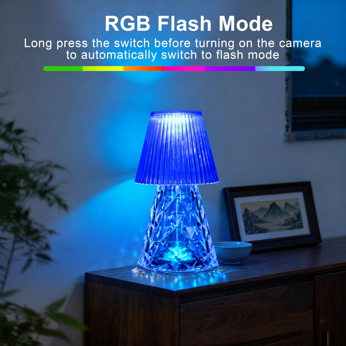 LOZNDA Waterproof Shower Lamp, Rechargeable Bathroom Lamp with RGB, Cordless Crystal Table Lamp, Dimmable Crystal Bedside Night Light for Bathroom Bedroom