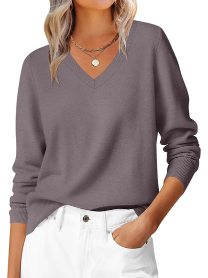 ANRABESS Womens Long Sleeve V Neck Sweaters 2025 Fall Casual Classic Soft Loose Fit Basic Pullover Jumper Top