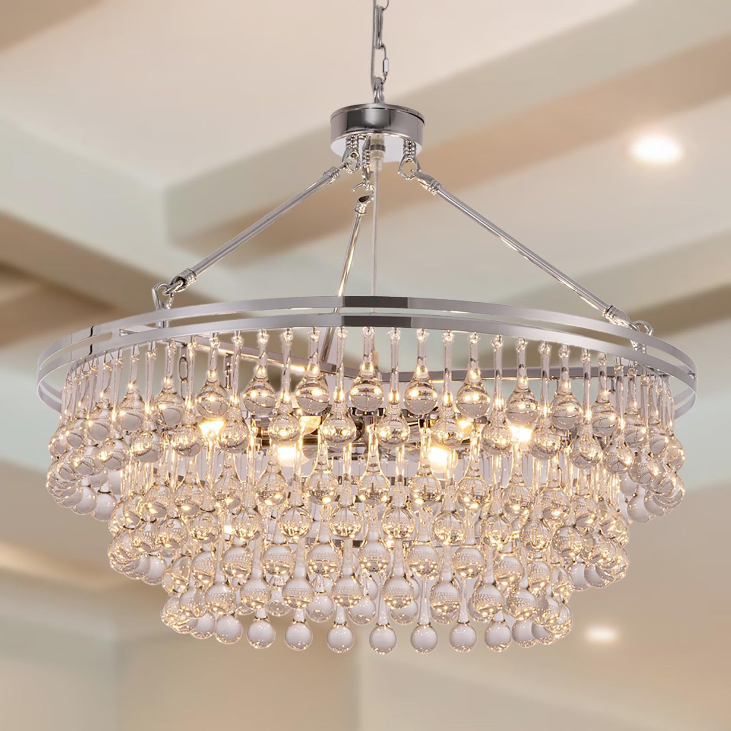 TOCHIC Modern Crystal Chandelier for Dining Room, 24 inch Chrome Chandeliers Light Fixtures Ceiling Hanging Crystal Pendant Lighting for Living Room, Kitchen Island Light, Bedroom Chandelier, 3 Tiers
