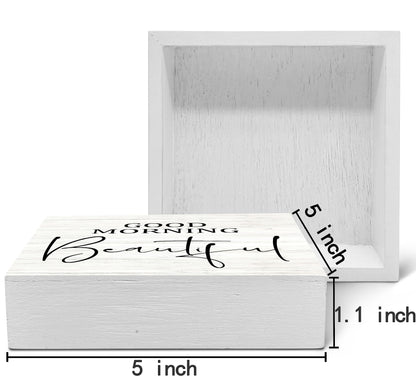 SRADMO Good Morning Beautiful Wood Box Sign Desk Decor,Rustic Wooden Block Box Sign Decoration For Home Bedroom Bathroom Shelf Table Decor