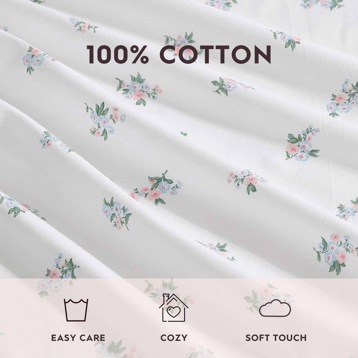 Laura Ashley – Twin Size Sheet Set, Crisp & Lightweight Cotton Percale Bedding with Fitted Sheet and Pillowcase, Floral Room Decor, Deep Pocket, College Dorm Room Essentials (Harperette Blue)