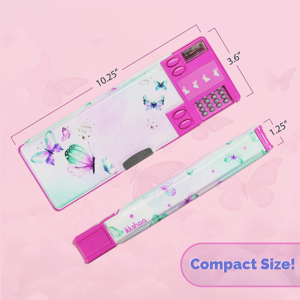 ikkshaa Pop Up Butterfly Pencil Case for Girls with Calculator Sharpener Cute School Supplies Multifunction Stationery Organizer Birthday Gift in Box