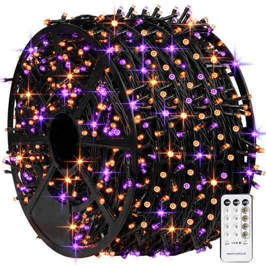 TW SHINE Halloween Lights - 1000 LED 328FT Outdoor Plug-in String Lights With 8 Modes, Remote, Waterproof - Indoor/Outdoor Decorations for Xmas Party Yard Decor, Purple & Orange