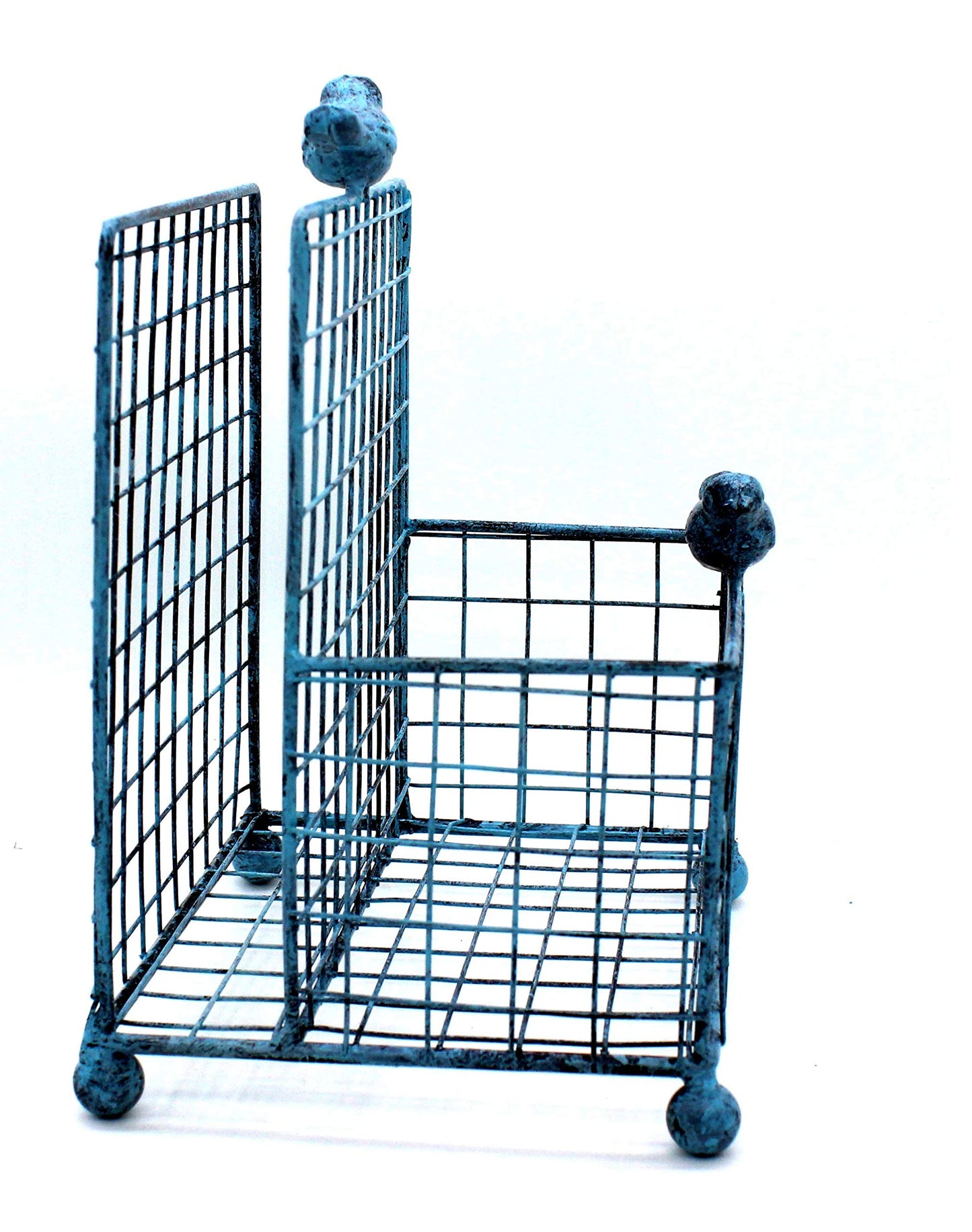 OwlGift Metal Salt & Pepper Holder, Upright Napkin Holder w/Top Cast Iron Bird, Freestanding Condiments Storage Organizer, Napkin Caddy for Tabletop, Office, Restaurant, Dinning Table – Turquoise