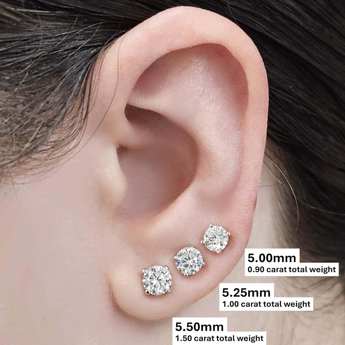 Central Diamond Center 14K Solid Gold Post & Sterling Silver Made with Swarovski 4 Prong CZ Stud Earrings - Rose Gold Plated - 5.50mm - 1.50cttw