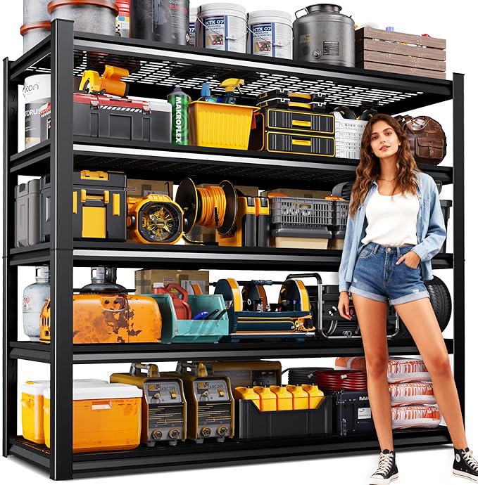 72" H Garage Shelving Heavy Duty Storage Shelves, Adjustable Metal Shelving Unit, Utility Garage Organizer Shelf for Basement, Pantry, Kitchen, Warehouse, Supermarket, 59" W x 19.7" D x 72" H