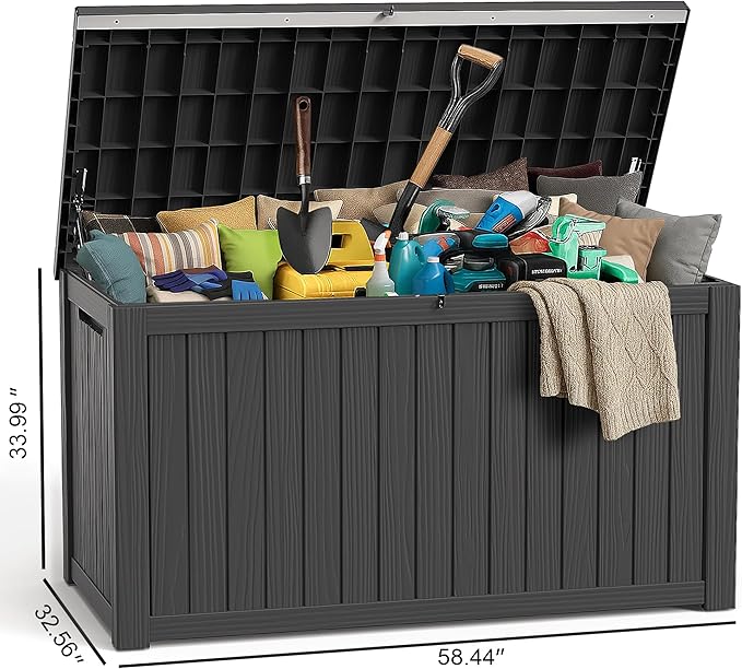 ROJIK Outdoor Storage Housing Deck Box,Waterproof Patio Furniture, Garden Tools,Cushions,Pool Accessories Storage Bench with Lockable Lid and Side Handles (Black,280 Gal)