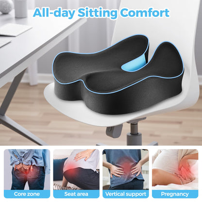 POOTACK Seat Cushions, Comfort Memory Foam Office Chair Cushion, Ergonomic Support Desk Chair Cushions Seat Pad for Office Chair/Car Seat/Wheelchair/Gaming Chairs, Large & Non-Slip