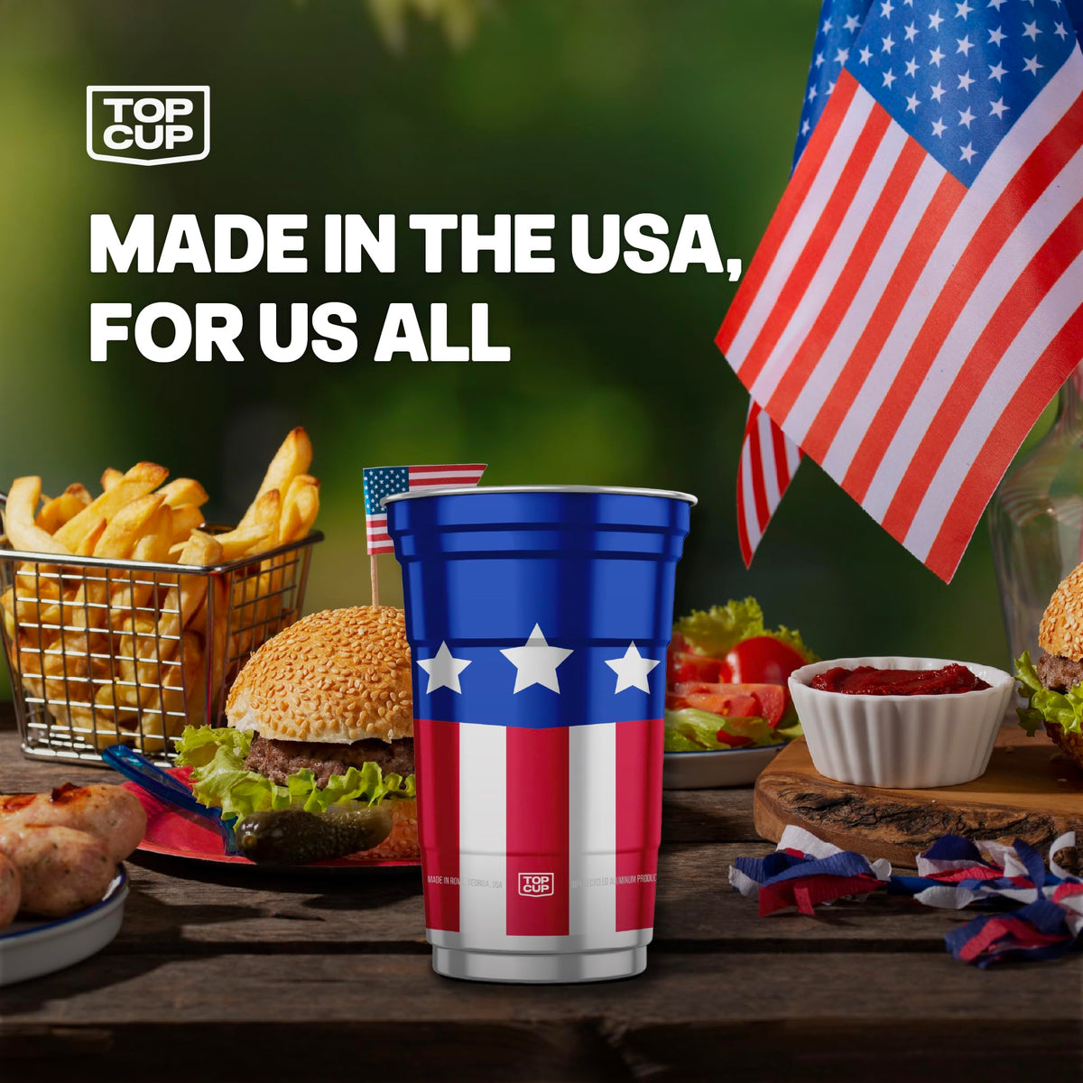 Top Cup America's 250th Birthday 20 oz Reusable Aluminum Party Cups 20 Count | Durable, Reusable & Recyclable, Made in USA